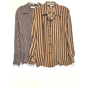 Dress Barn Womens Lot 2 Striped Button Up Shirt Blouse Top Size 14/16